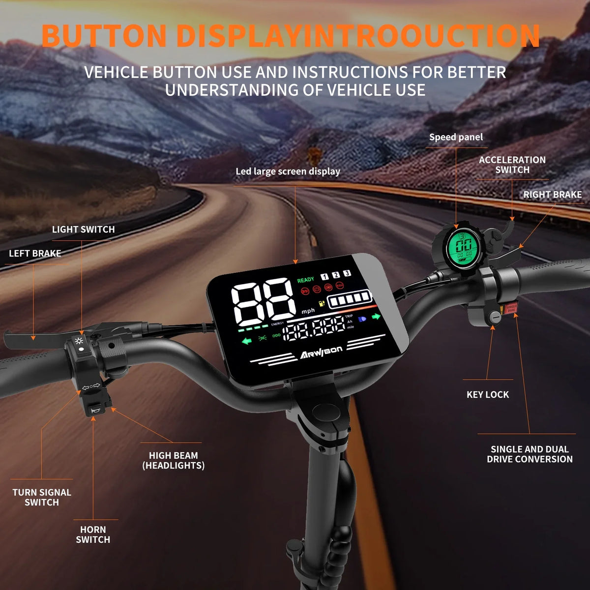 Arwibon Dual Motor Electric Scooter With Off Road Tires